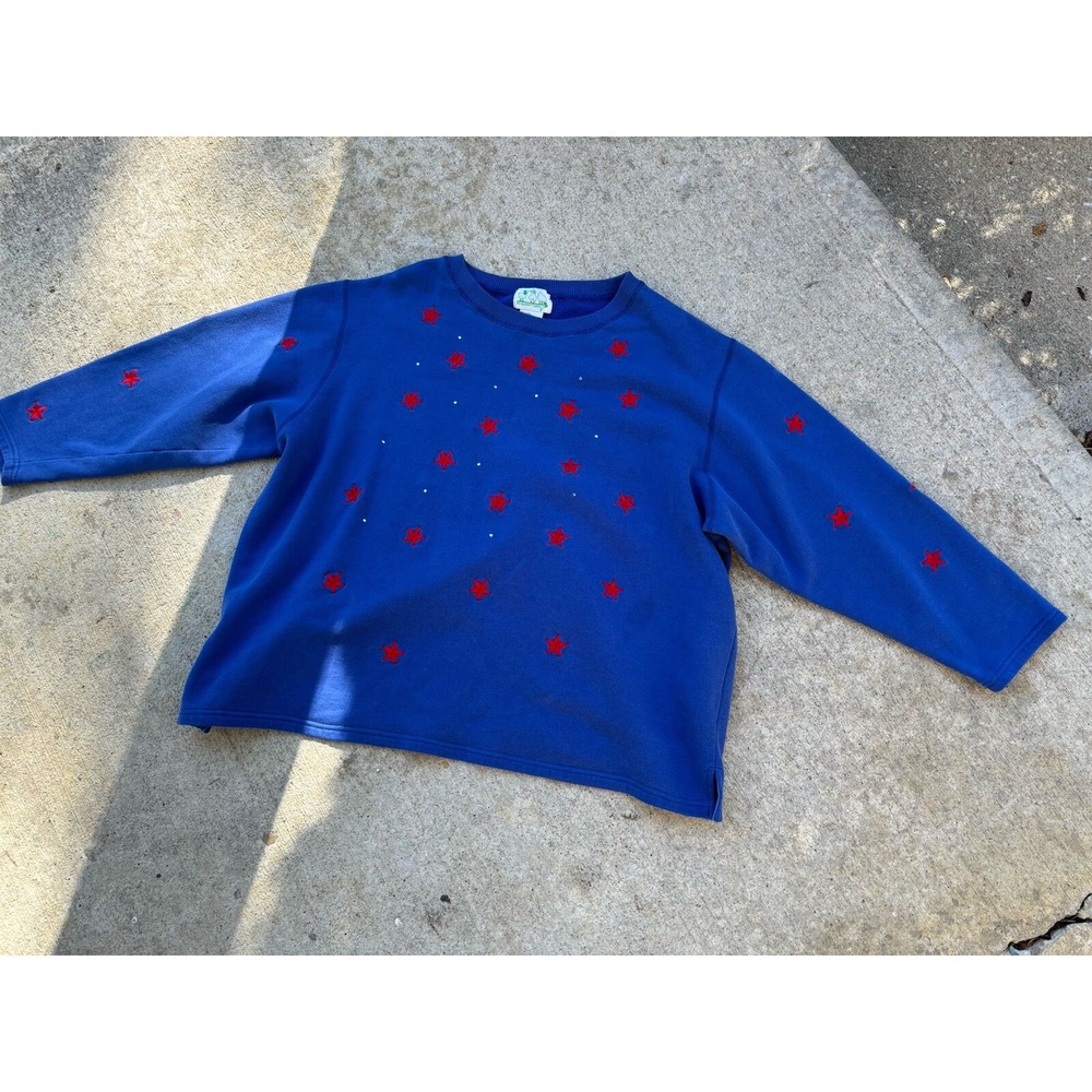 Quacker Factory Sweater Women Sz 3X Blue Embroidered Red Stars